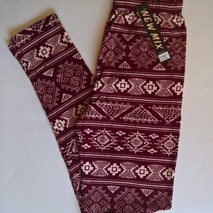 Burgundy Aztec Tribal Print Leggings size 2-12